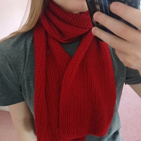 Hand Crafted Accessories - Handknit Ruby Red Scarf Unisex